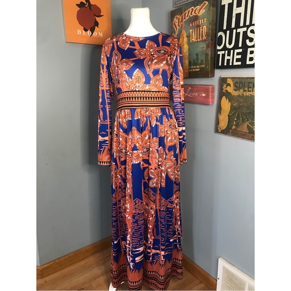 Dresses & Skirts - Blue and Orange Tribal Maxi Dress Size Medium 🧡